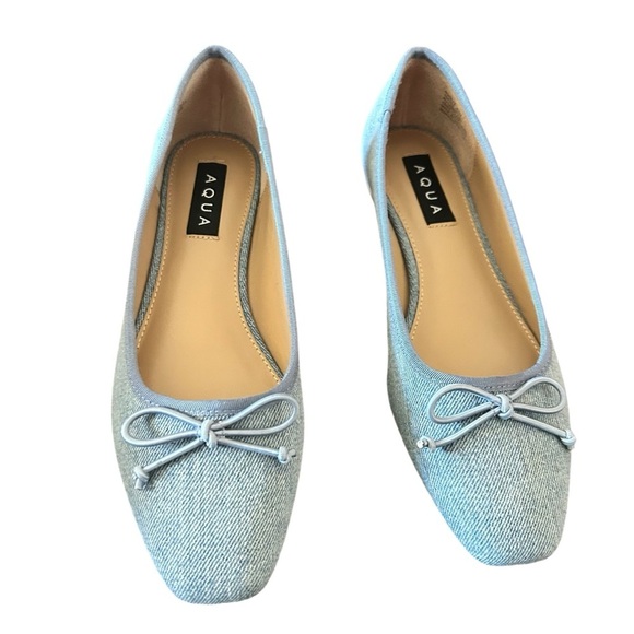 Aqua Glee Denim Slip On Bow Ballet Flats Size 6 - Picture 1 of 11